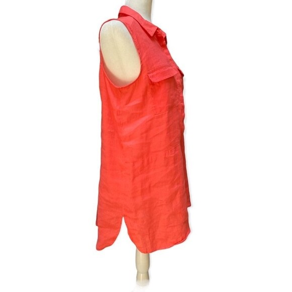 Jones & Co size M Coral red linen popover sleeveless shirt tunic cruise resort - Picture 2 of 8